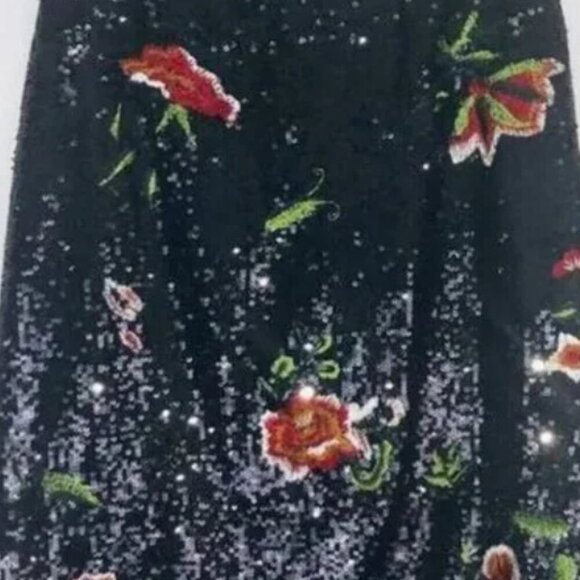 Anthropologie Sequin Floral Skirt 2 Black  A-Line Sparkly Cocktail Knee Length - Picture 10 of 10